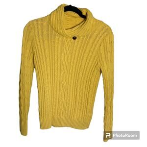 Jeanne Pierre Mockneck Cable Knit Sweater Yellow Pullover Long Sleeve Size Small